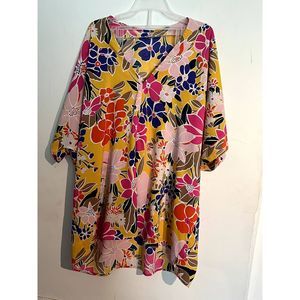 Jodfl 2X Plus Size Dolman Style Blouse Floral Tropical